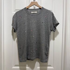 THE GREAT. Gray Tee with Colorful Dots